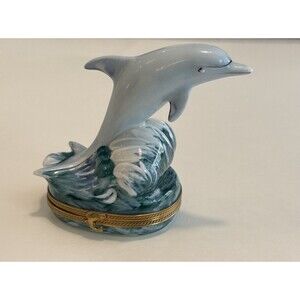 Vintage Dolphin Limoges Porcelain Trinket Box ROCHARD France Hand Painted